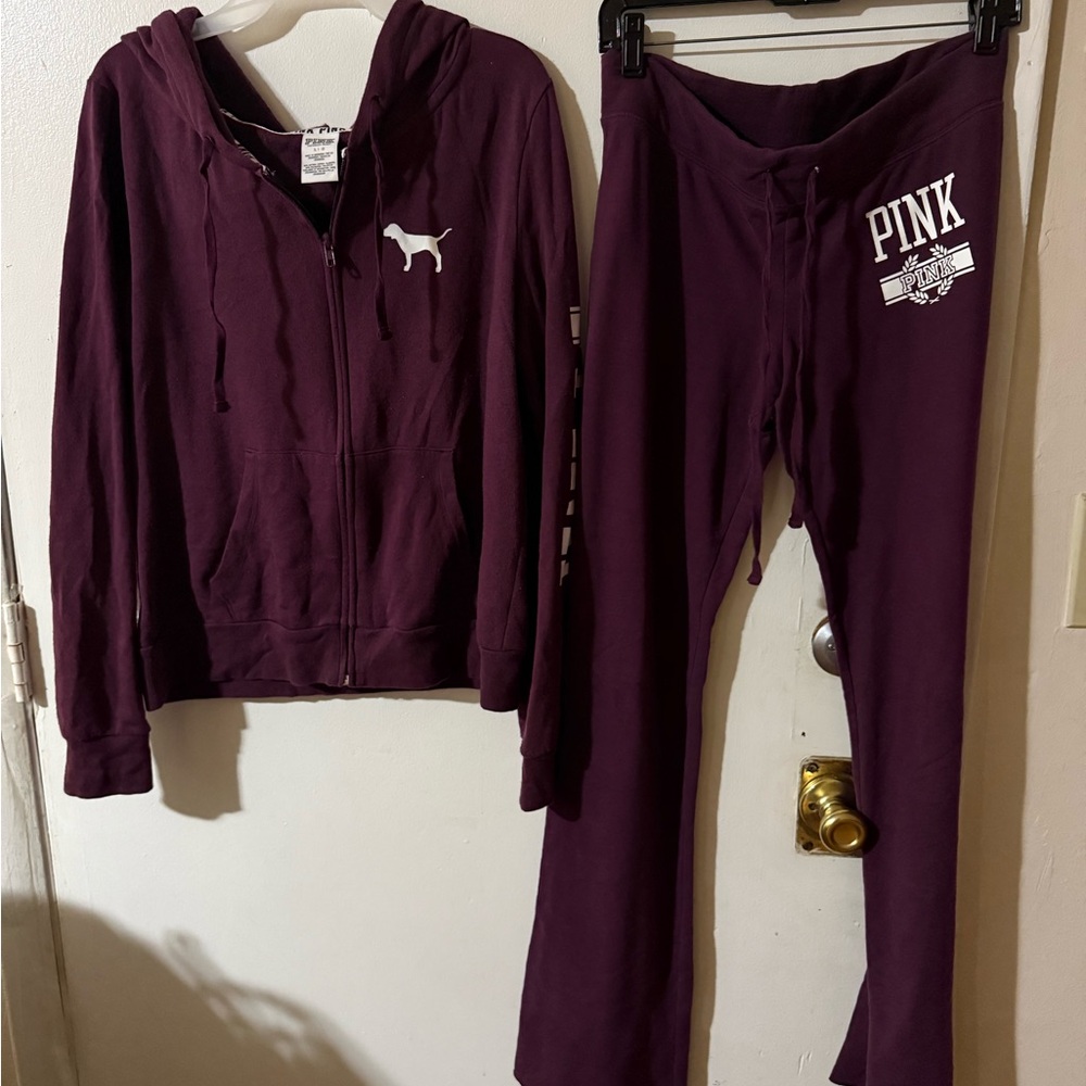 PINK Victoria's Secret Women’s Track Jacket & Joggers Set in Deep Plum